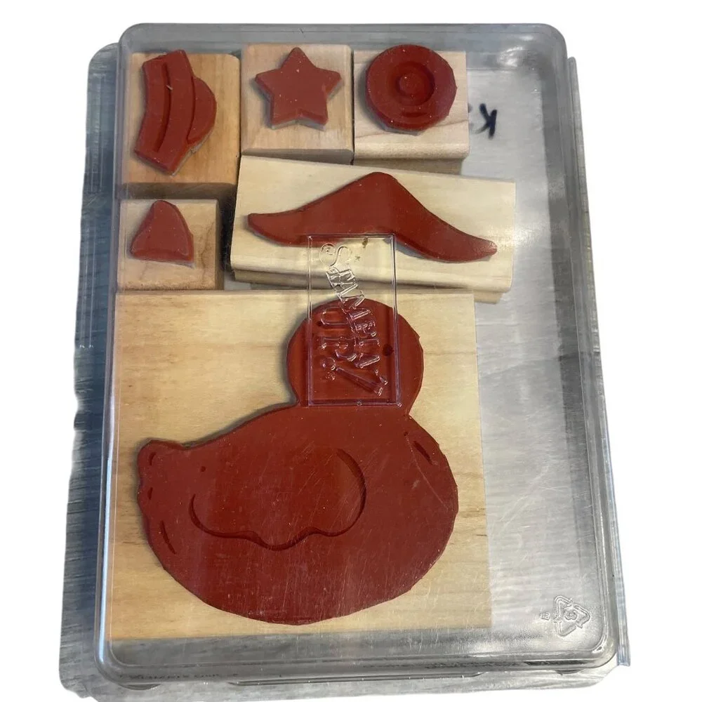 Stampin' Up! Wood Mounted Rubber Stamp Set 6-Piece Duck Mustache Star‎